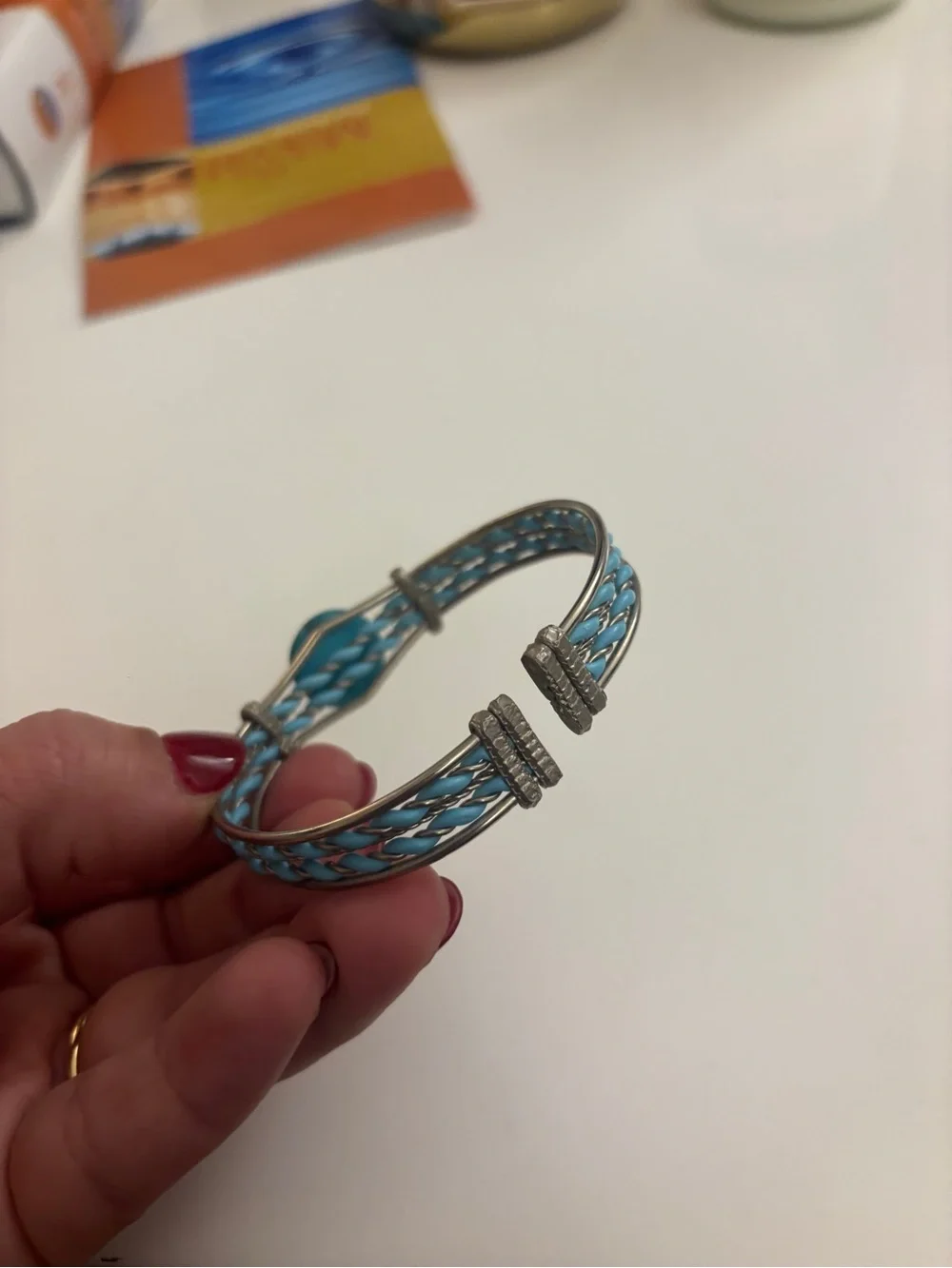 Turquoise Stone Silver-Tone Cuff Bracelet - Women Jewelry
